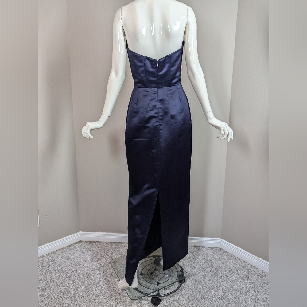 Catherine Regehr Navy Satin Strapless Evening Gown Structured Formal Dress - Picture 6 of 7